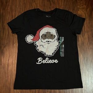Black Holiday/Christmas Tshirt With Black Santa